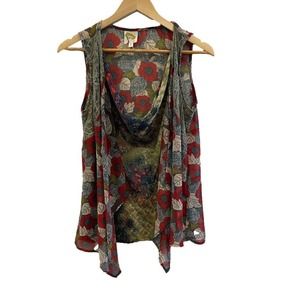 Fig And Flower Shirt Womens Small Floral Sheer Lace Sleeveless Polyester Blouse